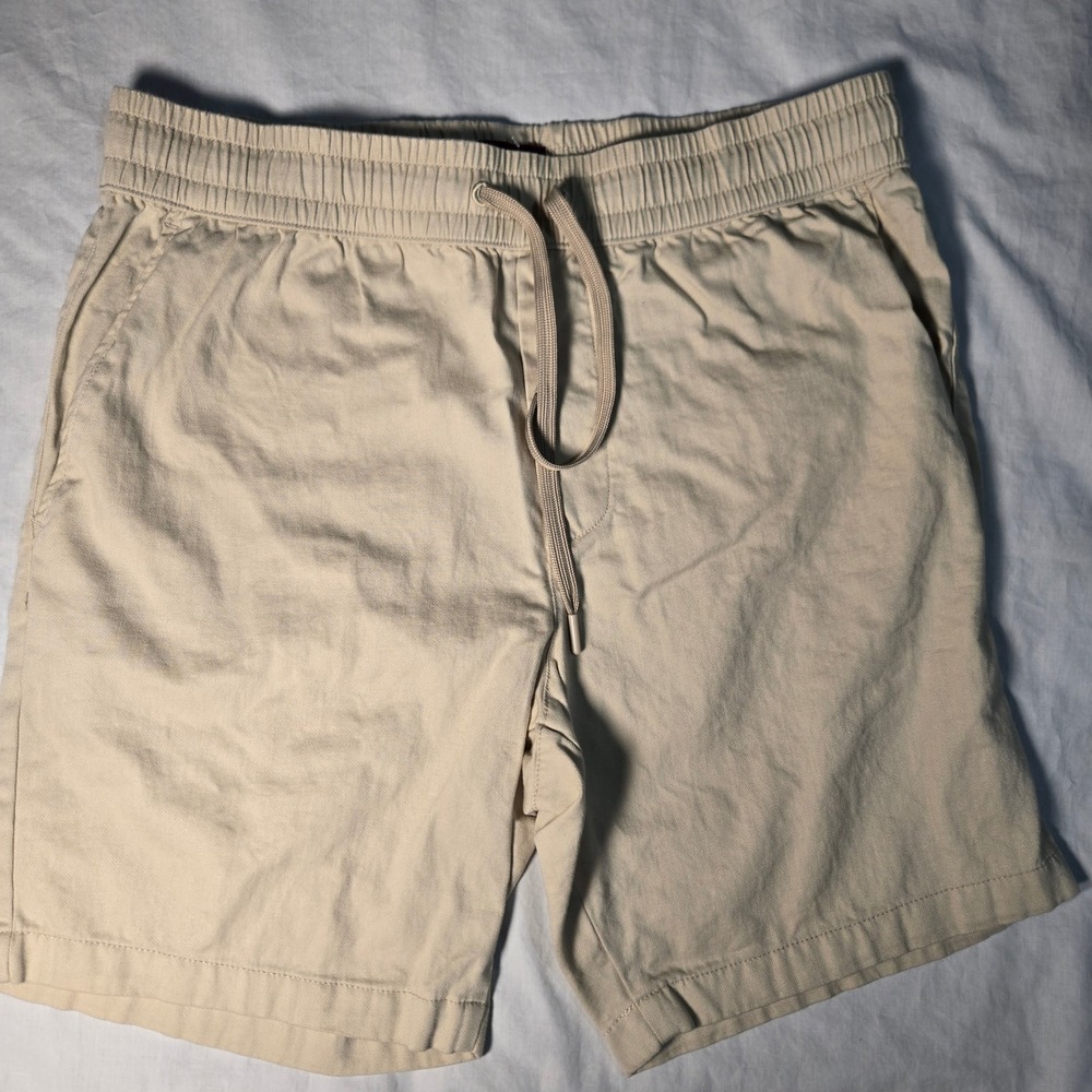 UNTUCKit Shorts Khaki Tan Cotton Linen Blend Drawstring  Size Medium 7 Inseam